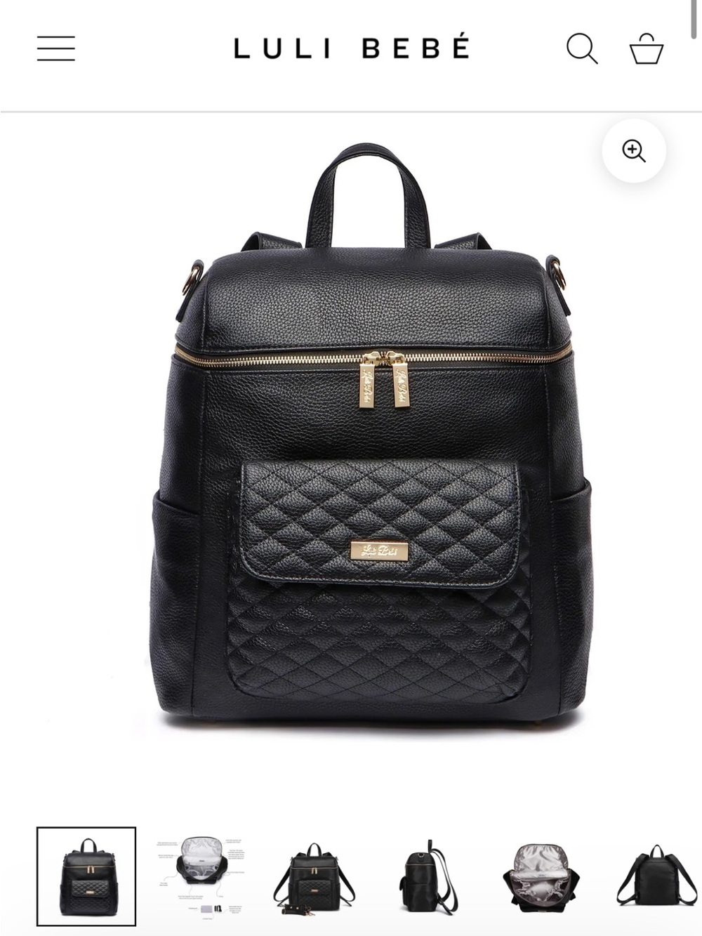 Luli Bebé Black Quilted diaper bag with Gold Accents